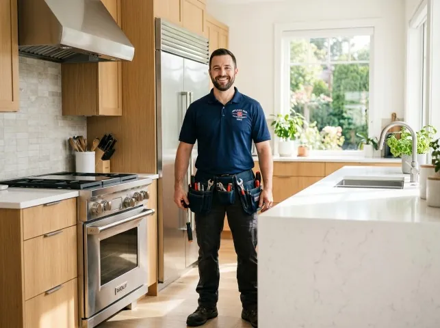 Appliance Repair Hero technician in a Butler, WI kitchen after an appliance repair